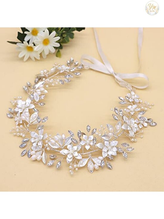 Bridal Headband Flower Pearl Ribbon Hair Accessory Wedding Headpiece main image 5